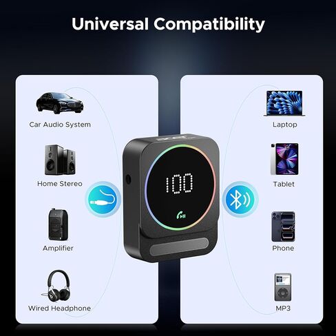 Acer Gadget Bluetooth Receiver for Car/Home/Wired Headphones, 3.5mm AUX, Drive & Listen Wirelessly, 16H Battery, Noise Cancellation, Auto Connect & Dual Pairing - Black in Kuwait