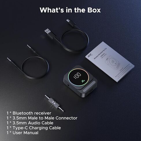 Acer Gadget Bluetooth Receiver for Car/Home/Wired Headphones, 3.5mm AUX, Drive & Listen Wirelessly, 16H Battery, Noise Cancellation, Auto Connect & Dual Pairing - Black in Kuwait