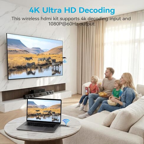 2026 جهاز إرسال واستقبال HDMI لاسلكي جديد، موسع 360FT/110M 4K فك تشفير 1080P@60 هرتز مع شاشة LED، التوصيل والتشغيل 5.8+2.4G بث الفيديو/الصوت من الكمبيوتر/الكمبيوتر المحمول/صندوق التلفزيون إلى الشاشة in Kuwait