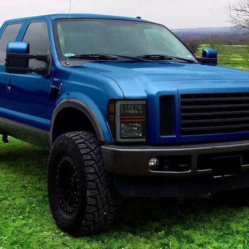 Ronnin - يناسب 2008-2010 Ford F250 F350 F450 F550 Super Duty Pickup الهالوجين المصابيح الأمامية LED زوج تجميع أنابيب إشارة الانعطاف المتسلسلة | أسود in Kuwait