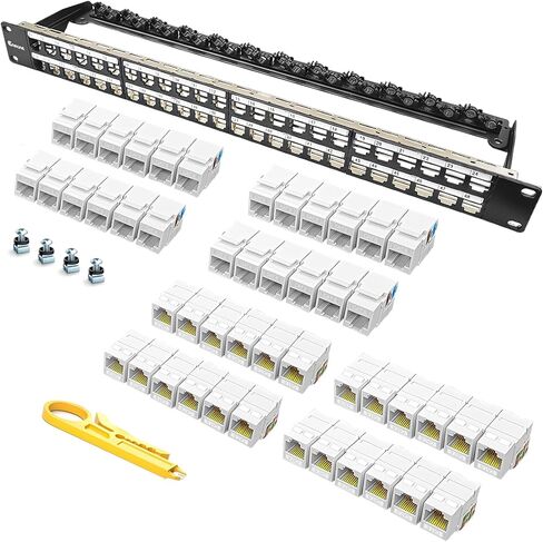 48 منفذ لوحة التوصيلات Cat6 كيستون جاك 90 درجة الزاوية إيثرنت لكمة أسفل لRackmount 1U 19 بوصة لوحة التوصيلات الشبكة مع شريط دعم الكابل in Kuwait
