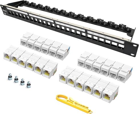 48 Port Patch Panel Cat6 Keystone Jack 90° Angled Ethernet Punch Down for Rackmount 1U 19inch Network Patch Panel with Cable Support Bar in Saudi Arabia