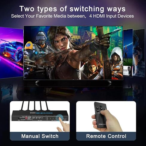 محول HDMI 2.1 4K 120 هرتز 4 في 1 مع مستخرج الصوت VRR ALLM HDCP2.3 ARC eARC HDR CEC SPDlF بصري وصوت 3.5 مم، D-olby Atmos، EDID الرقمي لجهاز PS5 Xbox NVIDIA AMD in Kuwait