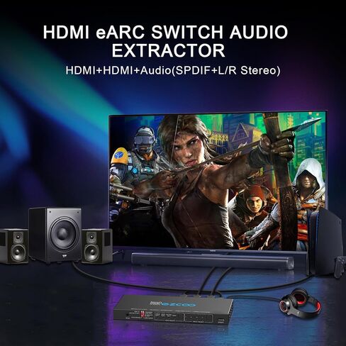 محول HDMI 2.1 4K 120 هرتز 4 في 1 مع مستخرج الصوت VRR ALLM HDCP2.3 ARC eARC HDR CEC SPDlF بصري وصوت 3.5 مم، D-olby Atmos، EDID الرقمي لجهاز PS5 Xbox NVIDIA AMD in Kuwait