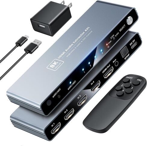 NEWCARE eARC 8K HDMI 2.1 محول 4 في 1 مع مستخرج الصوت، محول HDMI 4K@120 هرتز يدعم HDR VRR ALLM، SPDIF بصري وإخراج صوت AUX 3.5 مم مثالي لشاشات 8K، CEC، جهاز التحكم عن بعد in Kuwait
