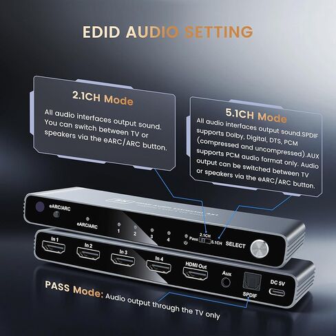 NEWCARE eARC 8K HDMI 2.1 محول 4 في 1 مع مستخرج الصوت، محول HDMI 4K@120 هرتز يدعم HDR VRR ALLM، SPDIF بصري وإخراج صوت AUX 3.5 مم مثالي لشاشات 8K، CEC، جهاز التحكم عن بعد in Kuwait