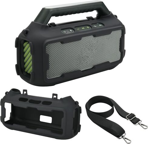 غطاء سيليكون متوافق مع مكبر الصوت Soundcore Boom 2 الخارجي، غطاء حماية من السيليكون للسفر، غطاء حماية مقاوم للصدمات، جلد ناعم مع حزام كتف (أسود) in Kuwait