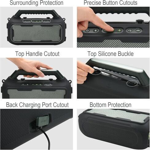 غطاء سيليكون متوافق مع مكبر الصوت Soundcore Boom 2 الخارجي، غطاء حماية من السيليكون للسفر، غطاء حماية مقاوم للصدمات، جلد ناعم مع حزام كتف (أسود) in Kuwait
