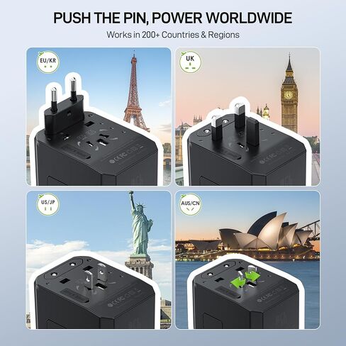 EPICKA Universal Travel Adapter GaN 45W, European Travel Plug Adapter with PD&QC Fast Charging(2 USB-A & 3 USB-C Ports) - Worldwide Travel Essentials, International Power Adapter for UK/US/AU (Black) in Saudi Arabia
