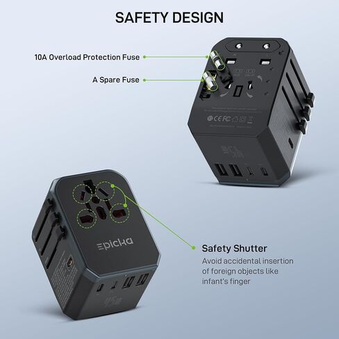 EPICKA Universal Travel Adapter GaN 45W, European Travel Plug Adapter with PD&QC Fast Charging(2 USB-A & 3 USB-C Ports) - Worldwide Travel Essentials, International Power Adapter for UK/US/AU (Black) in Saudi Arabia