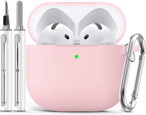 حافظة Ljusmicker لـ AirPods 4 2024 مع مجموعة منظف، غطاء حماية من السيليكون الناعم لحافظات Apple AirPods الجيل الرابع للنساء والرجال، متوافقة مع ملحقات حافظة AirPod 4 مع سلسلة مفاتيح - أسود in Kuwait