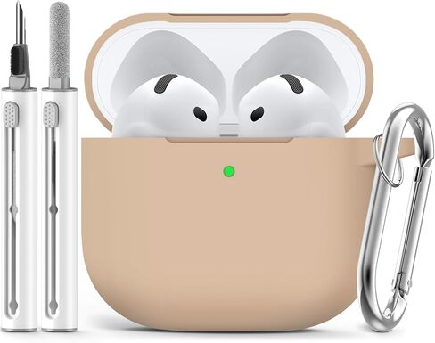 حافظة Ljusmicker لـ AirPods 4 2024 مع مجموعة منظف، غطاء حماية من السيليكون الناعم لحافظات Apple AirPods الجيل الرابع للنساء والرجال، متوافقة مع ملحقات حافظة AirPod 4 مع سلسلة مفاتيح - أسود in Kuwait
