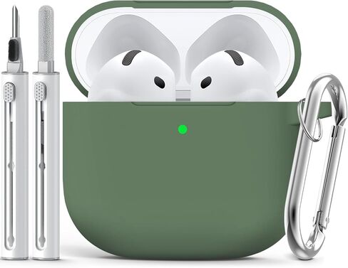 حافظة Ljusmicker لـ AirPods 4 2024 مع مجموعة منظف، غطاء حماية من السيليكون الناعم لحافظات Apple AirPods الجيل الرابع للنساء والرجال، متوافقة مع ملحقات حافظة AirPod 4 مع سلسلة مفاتيح - أسود in Kuwait