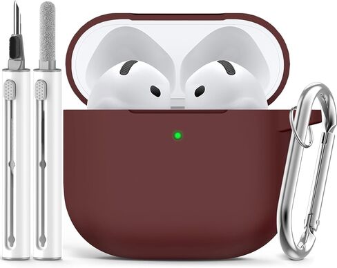 حافظة Ljusmicker لـ AirPods 4 2024 مع مجموعة منظف، غطاء حماية من السيليكون الناعم لحافظات Apple AirPods الجيل الرابع للنساء والرجال، متوافقة مع ملحقات حافظة AirPod 4 مع سلسلة مفاتيح - أسود in Kuwait