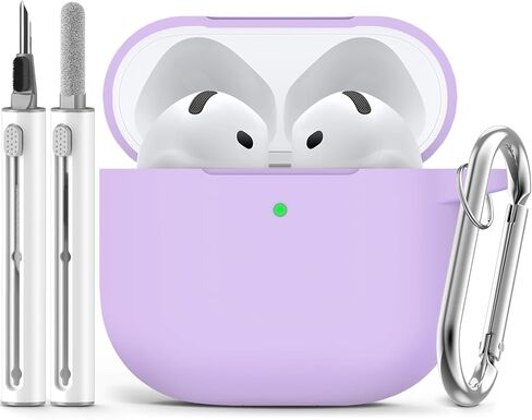 حافظة Ljusmicker لـ AirPods 4 2024 مع مجموعة منظف، غطاء حماية من السيليكون الناعم لحافظات Apple AirPods الجيل الرابع للنساء والرجال، متوافقة مع ملحقات حافظة AirPod 4 مع سلسلة مفاتيح - أسود in Kuwait