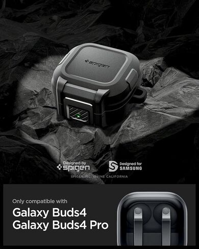 حافظة Spigen لهاتف Samsung Galaxy Buds 4 Pro، حافظة Galaxy Buds 4 (2026) غطاء حماية من السقوط مع حماية قفل آمنة - أسود مطفي in Kuwait