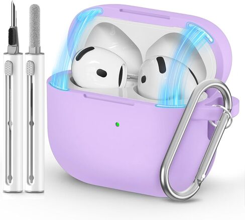 حافظة Ljusmicker لـ AirPods 4 2024 مع مجموعة منظف، غطاء حماية من السيليكون الناعم لحافظات Apple AirPods الجيل الرابع للنساء والرجال، متوافقة مع ملحقات حافظة AirPod 4 مع سلسلة مفاتيح - أسود in Kuwait