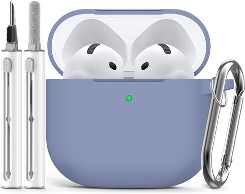 حافظة Ljusmicker لـ AirPods 4 2024 مع مجموعة منظف، غطاء حماية من السيليكون الناعم لحافظات Apple AirPods الجيل الرابع للنساء والرجال، متوافقة مع ملحقات حافظة AirPod 4 مع سلسلة مفاتيح - أسود in Kuwait