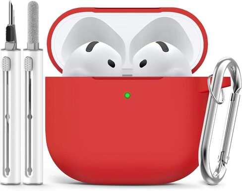 حافظة Ljusmicker لـ AirPods 4 2024 مع مجموعة منظف، غطاء حماية من السيليكون الناعم لحافظات Apple AirPods الجيل الرابع للنساء والرجال، متوافقة مع ملحقات حافظة AirPod 4 مع سلسلة مفاتيح - أسود in Kuwait