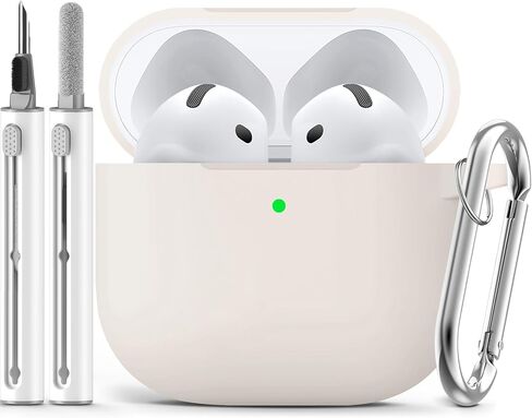 حافظة Ljusmicker لـ AirPods 4 2024 مع مجموعة منظف، غطاء حماية من السيليكون الناعم لحافظات Apple AirPods الجيل الرابع للنساء والرجال، متوافقة مع ملحقات حافظة AirPod 4 مع سلسلة مفاتيح - أسود in Kuwait