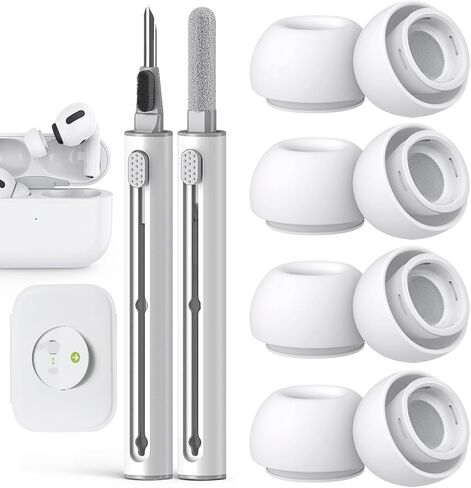 Pohgelan متوافق مع AirPods Pro الجيل الثاني/الأول من أطراف الأذن البديلة، مع فتحة لتقليل الضوضاء وشاشة مدمجة للحماية من الغبار، لحقيبة شحن USB-C مع مجموعة منظف - 4 مقاسات (XS/S/M/L) - أبيض in Kuwait