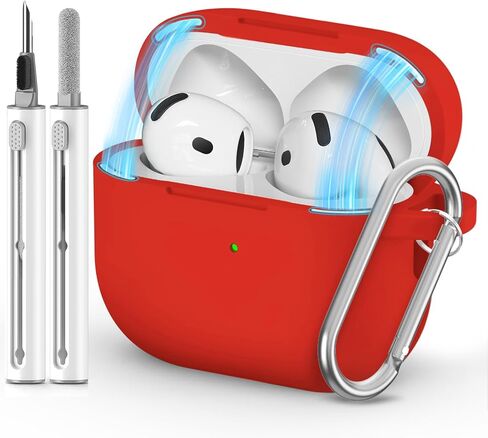 حافظة Ljusmicker لـ AirPods 4 2024 مع مجموعة منظف، غطاء حماية من السيليكون الناعم لحافظات Apple AirPods الجيل الرابع للنساء والرجال، متوافقة مع ملحقات حافظة AirPod 4 مع سلسلة مفاتيح - أسود in Kuwait