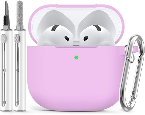 حافظة Ljusmicker لـ AirPods 4 2024 مع مجموعة منظف، غطاء حماية من السيليكون الناعم لحافظات Apple AirPods الجيل الرابع للنساء والرجال، متوافقة مع ملحقات حافظة AirPod 4 مع سلسلة مفاتيح - أسود in Kuwait