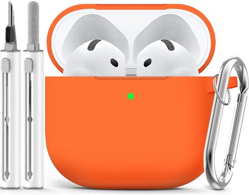 حافظة Ljusmicker لـ AirPods 4 2024 مع مجموعة منظف، غطاء حماية من السيليكون الناعم لحافظات Apple AirPods الجيل الرابع للنساء والرجال، متوافقة مع ملحقات حافظة AirPod 4 مع سلسلة مفاتيح - أسود in Kuwait