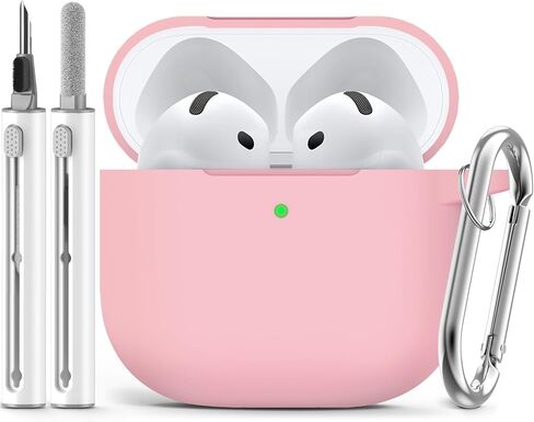 حافظة Ljusmicker لـ AirPods 4 2024 مع مجموعة منظف، غطاء حماية من السيليكون الناعم لحافظات Apple AirPods الجيل الرابع للنساء والرجال، متوافقة مع ملحقات حافظة AirPod 4 مع سلسلة مفاتيح - أسود in Kuwait