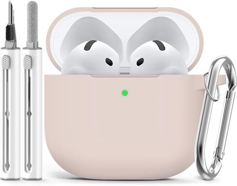 حافظة Ljusmicker لـ AirPods 4 2024 مع مجموعة منظف، غطاء حماية من السيليكون الناعم لحافظات Apple AirPods الجيل الرابع للنساء والرجال، متوافقة مع ملحقات حافظة AirPod 4 مع سلسلة مفاتيح - أسود in Kuwait