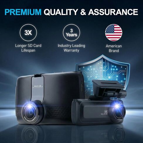 كاميرا Magellan Dash Cam الأمامية والخلفية، كاميرا داش مزدوجة 4K+4K للسيارات، رؤية ليلية STARVIS 2، مجموعة أسلاك صلبة لوضع انتظار السيارات مجانًا على مدار 24 ساعة، شبكة Wi-Fi مدمجة، نظام تحديد المواقع GPS، بطاقة SD سعة 128 جيجابايت متضمنة (DR52) in Kuwait