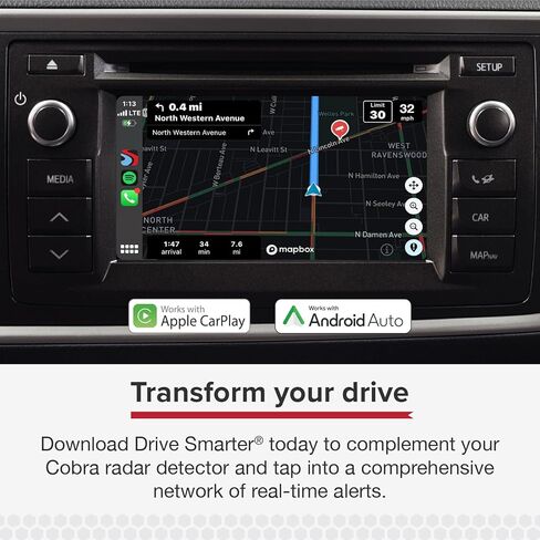 كاشف رادار الليزر Cobra RAD 490i - نموذج جديد مع اكتشاف طويل المدى، بلوتوث، متوافق مع Apple CarPlay وAndroid Auto، اكتشاف LaserEye الأمامي والخلفي، DSP، البرامج الثابتة القابلة للتحديث in Kuwait
