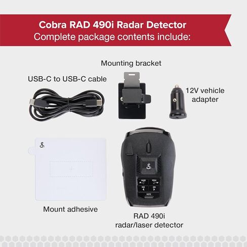 كاشف رادار الليزر Cobra RAD 490i - نموذج جديد مع اكتشاف طويل المدى، بلوتوث، متوافق مع Apple CarPlay وAndroid Auto، اكتشاف LaserEye الأمامي والخلفي، DSP، البرامج الثابتة القابلة للتحديث in Kuwait