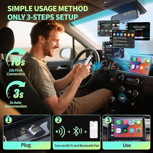 2026 محول CarPlay اللاسلكي 2 في 1 ومحول Android Auto اللاسلكي، محول سيارة بلوتوث للاتصال السلكي باللاسلكي، اتصال تلقائي سريع ومستقر، 5G WiFi وBT 5.4، التوصيل والتشغيل (USB-C/A) in Kuwait