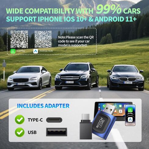2026 محول CarPlay اللاسلكي 2 في 1 ومحول Android Auto اللاسلكي، محول سيارة بلوتوث للاتصال السلكي باللاسلكي، اتصال تلقائي سريع ومستقر، 5G WiFi وBT 5.4، التوصيل والتشغيل (USB-C/A) in Kuwait