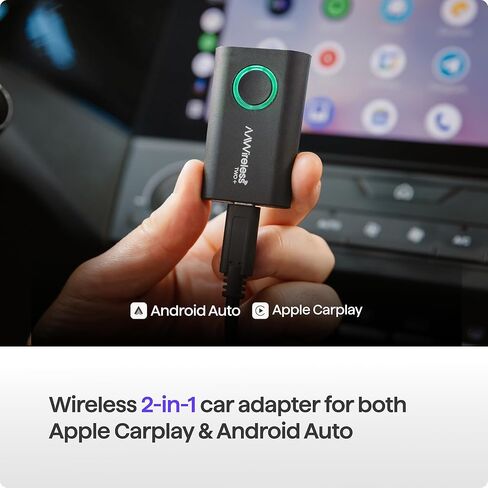 AAWireless TWO+ متوافق مع محول Android Auto وApple Carplay 2 في 1 | اتصال لاسلكي عبر البلوتوث والواي فاي | آيفون X+ وأندرويد 11+ | زر متعدد الوظائف | صنع في أوروبا in Kuwait