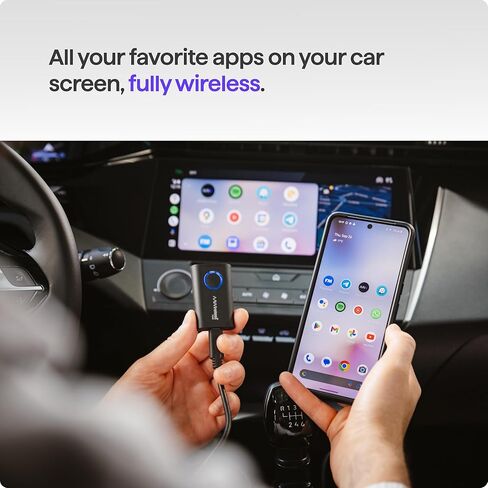 AAWireless TWO+ متوافق مع محول Android Auto وApple Carplay 2 في 1 | اتصال لاسلكي عبر البلوتوث والواي فاي | آيفون X+ وأندرويد 11+ | زر متعدد الوظائف | صنع في أوروبا in Kuwait