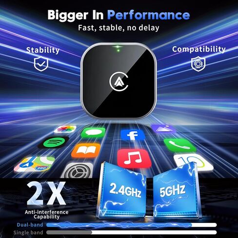 محول CarPlay لاسلكي 2 في 1 ومحول Android Auto، محول سلكي إلى لاسلكي مطور لعام 2026، محول CarPlay لاسلكي لأجهزة Apple iPhone وAndroid، التوصيل والتشغيل، تصميم أنيق وصغير الحجم in Kuwait