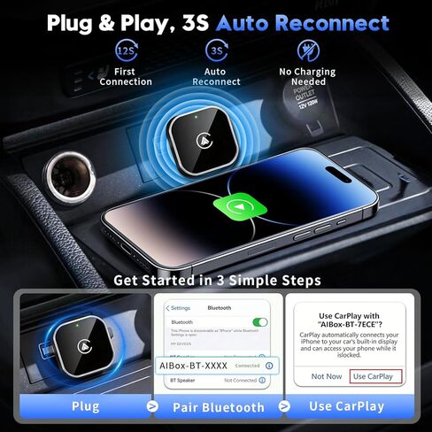 محول CarPlay لاسلكي 2 في 1 ومحول Android Auto، محول سلكي إلى لاسلكي مطور لعام 2026، محول CarPlay لاسلكي لأجهزة Apple iPhone وAndroid، التوصيل والتشغيل، تصميم أنيق وصغير الحجم in Kuwait