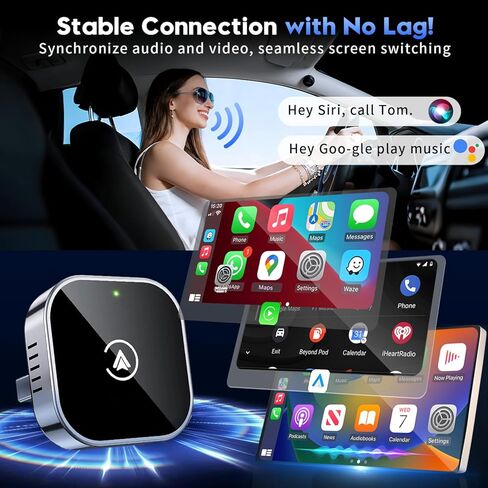 محول CarPlay لاسلكي 2 في 1 ومحول Android Auto، محول سلكي إلى لاسلكي مطور لعام 2026، محول CarPlay لاسلكي لأجهزة Apple iPhone وAndroid، التوصيل والتشغيل، تصميم أنيق وصغير الحجم in Kuwait
