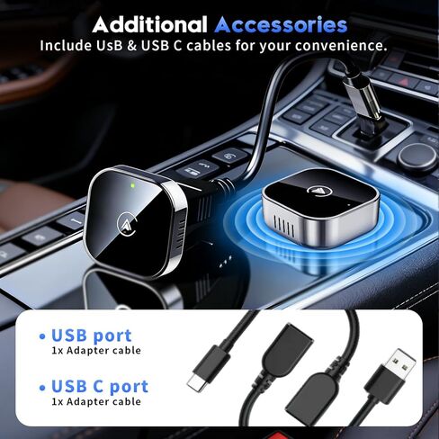 محول CarPlay لاسلكي 2 في 1 ومحول Android Auto، محول سلكي إلى لاسلكي مطور لعام 2026، محول CarPlay لاسلكي لأجهزة Apple iPhone وAndroid، التوصيل والتشغيل، تصميم أنيق وصغير الحجم in Kuwait
