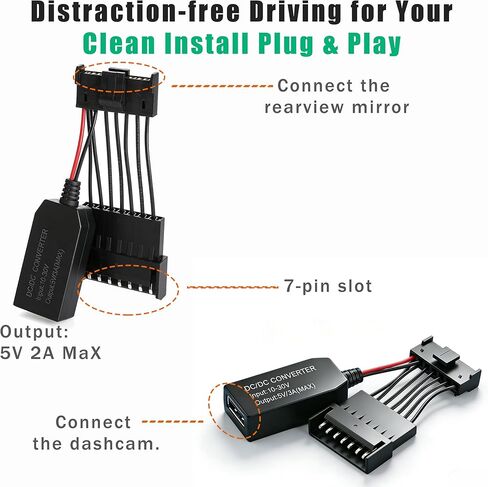 محول طاقة Dashcam (7 دبابيس من النوع B)، متوافق مع سيارات مختارة من Nissan وMitsubishi وToyota والمزيد. يتم توصيلها بمرآة الرؤية الخلفية، والتركيب غير المدمر، والتوصيل والتشغيل. in Kuwait