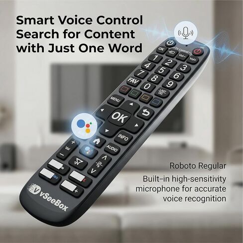 جهاز التحكم عن بعد vSeeBox V6 Plus بديل لصندوق التلفزيون بإضاءة خلفية ذكية وأمر صوتي يعمل بنظام Android in Kuwait