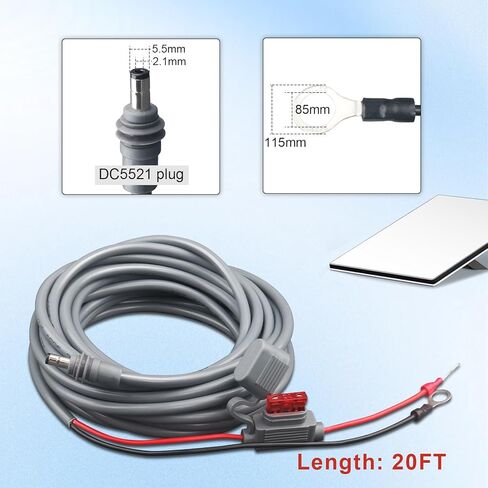 كابل طاقة Starlink Mini Direct للبطارية 16AWG O-Ring Terminal إلى DC موصلات تمديد كابل شحن لـ Starlink Mini، مع مصهر 10A/15A وصندوق مصهر للمركبات البحرية للقوارب RV بطول 20 قدمًا in Kuwait