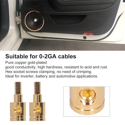 Ejoyous 2pcs 0GA Wire Reducer Terminal Connector, Pure Copper Gold Plated 1/0 Gauge to 4 Gauge Wire Reducer, for Car Audio Amplifier Modification in Kuwait