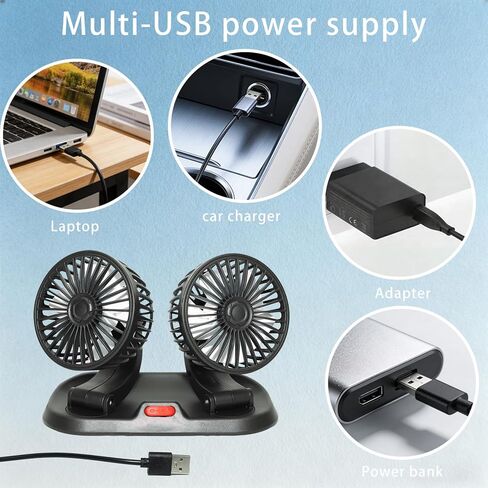 Dual Head Car Cooling Fan-2 Speeds, 360 Rotation, for Car Dashboard, Powerful Cooling Solution for SUV/RV/Truck/Sedan/Cruise/Office, USB Powered (2 Head 5V) in Saudi Arabia