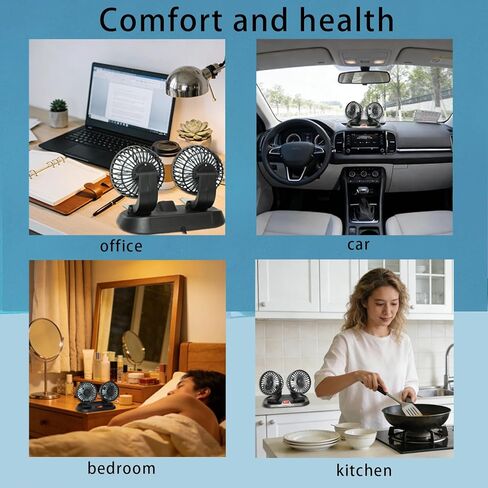 Dual Head Car Cooling Fan-2 Speeds, 360 Rotation, for Car Dashboard, Powerful Cooling Solution for SUV/RV/Truck/Sedan/Cruise/Office, USB Powered (2 Head 5V) in Saudi Arabia