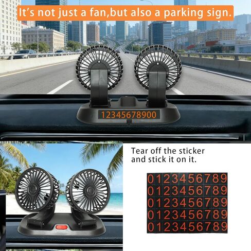 Dual Head Car Cooling Fan-2 Speeds, 360 Rotation, for Car Dashboard, Powerful Cooling Solution for SUV/RV/Truck/Sedan/Cruise/Office, USB Powered (2 Head 5V) in Saudi Arabia