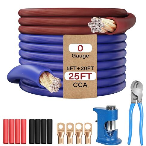 مجموعة أسلاك كابل بطارية بمقياس 4 AWG بطول 40 قدمًا باللون الأزرق + 10 أقدام باللون البني، مجموعة طاقة السيارات الأساسية والأسلاك الأرضية CCA الكل في واحد، ناعمة لصوت السيارة RV Amp Marine Inverter + العروات، وتقليص الحرارة، والقاطع وأداة العقص in Kuwait