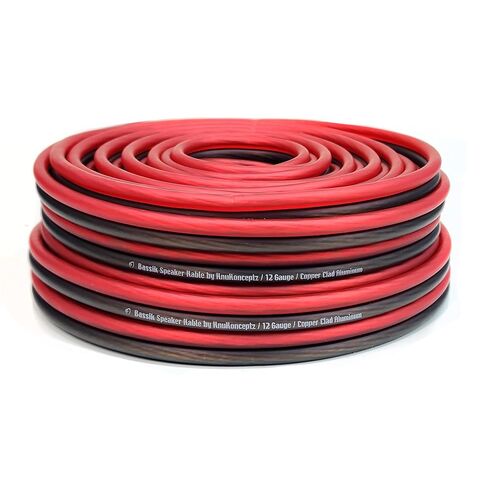 كابل سلك مكبر صوت KnuKonceptz Bassik مقاس 16 AWG مع لمسة ناعمة فائقة المرونة PVC لمكبرات صوت المسرح المنزلي وصوت السيارة - أحمر/أسود 250 قدم in Kuwait